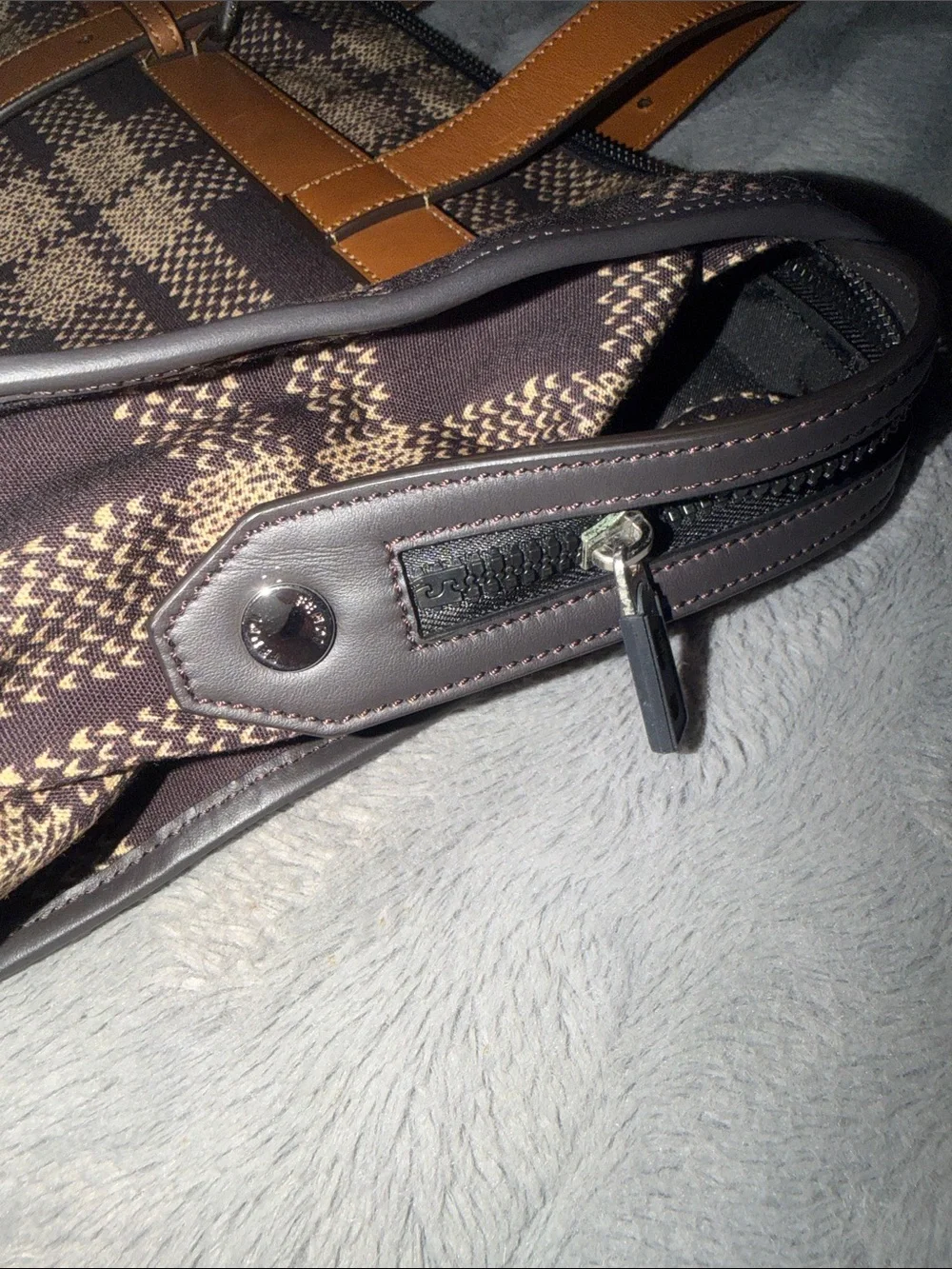 Preloved Fendi Plaid luggage/tote with Yellow Logo and Tan Straps